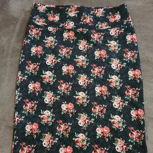 Lularoe Vintage Rose black and pink Cassie pencil skirt EUC L